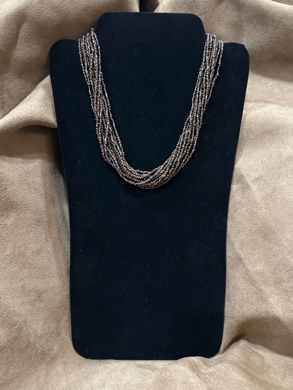 Multi-Strand Bronze and Brown Seed Bead Necklace with Sterling Silver Accents